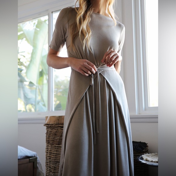 Short sleeve front tie modal maxi wrap dress - Picture 6 of 6